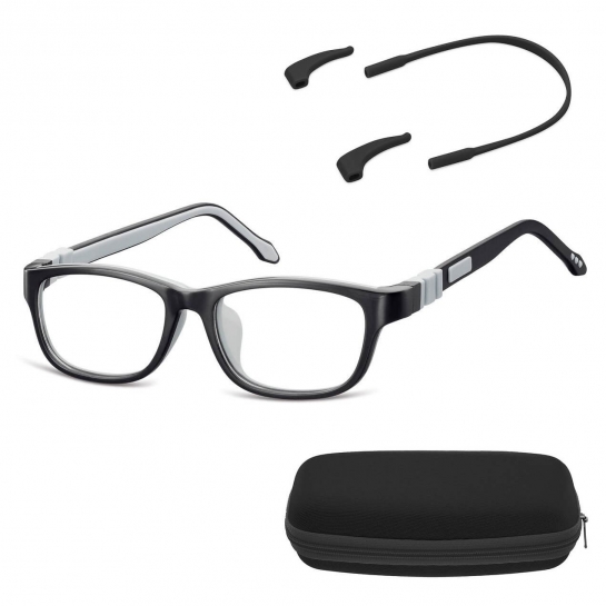 Elastyczne dziecięce oprawki okularowe zerówki prostokątne + gumka Sunoptic K5C czarne